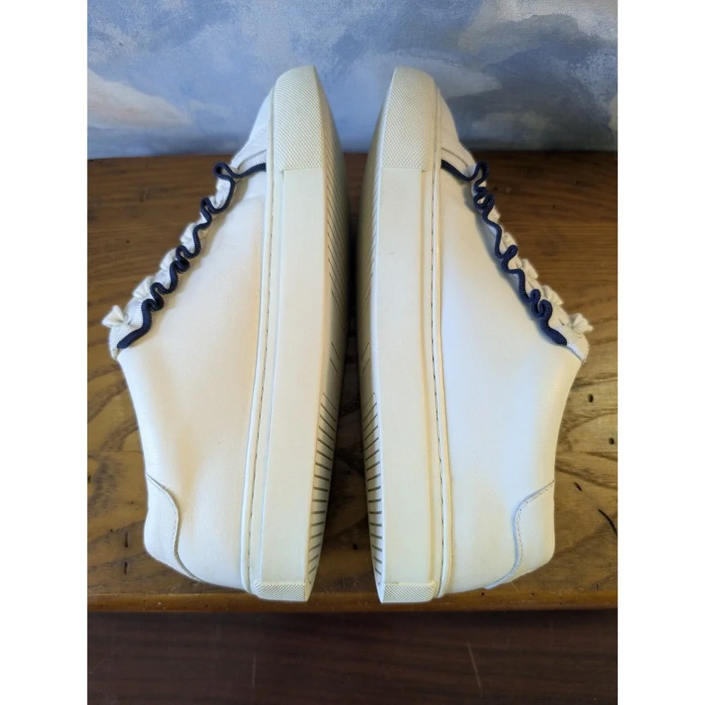 Tory Burch Sport White Blue Ruffle Leather Sneakers Women Size 7M